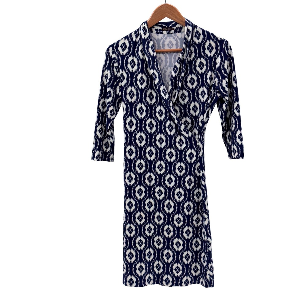 J. McLaughlin Dress Faux‎ Wrap Women Size XS Long Sleeve Blue White